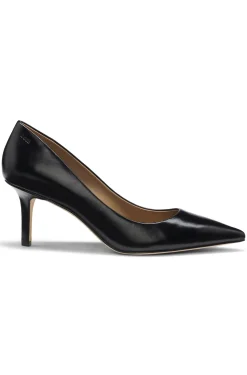 Pumps aus Leder mit Absatz und Logo-Prägung