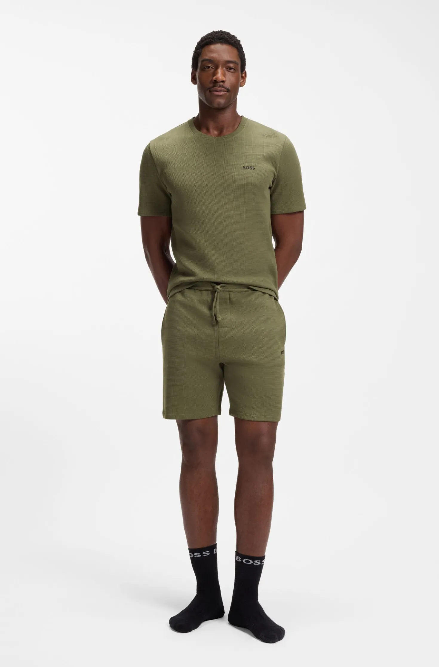 Pyjama-Shorts aus Baumwoll-Mix mit Logo-Stickerei