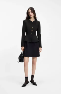 Regular-Fit Blazer aus Krepp-Gewebe mit Schößchen-Saum