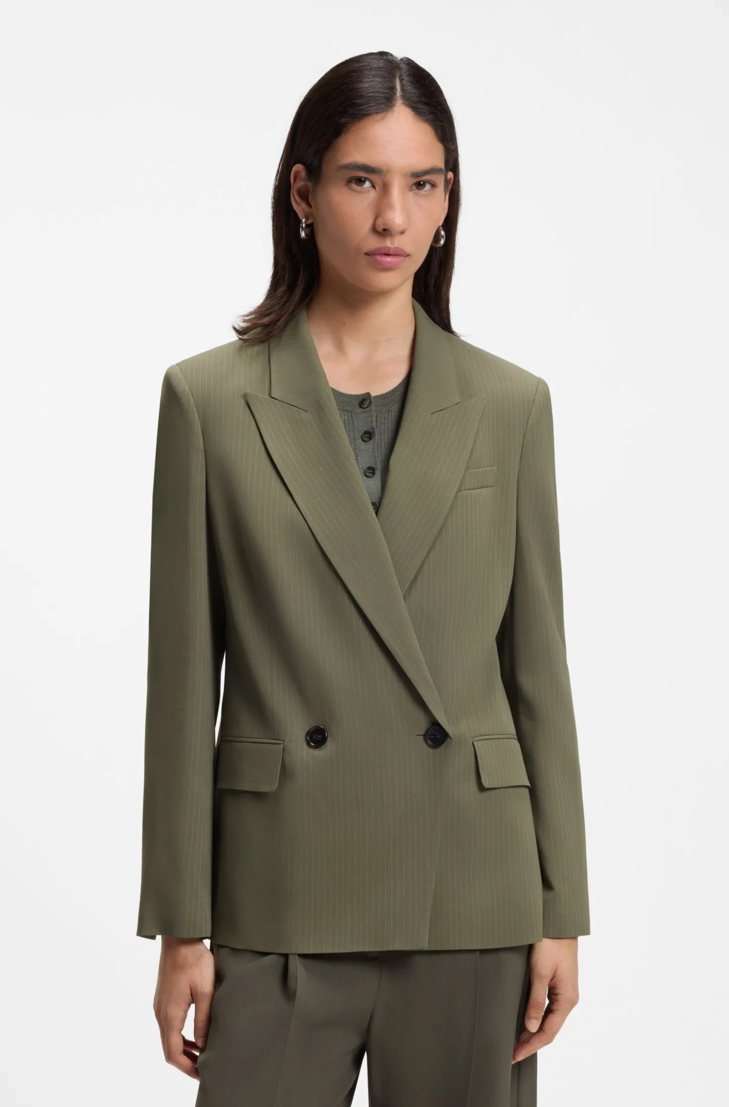 Regular-Fit Blazer aus Stretch-Krepp mit Nadelstreifen