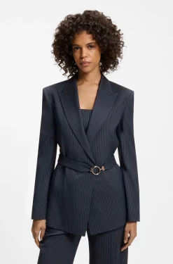 Regular-Fit Blazer mit Gürtel mit Schließe