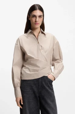 Regular-Fit Bluse aus gestreiftem Baumwoll-Canvas