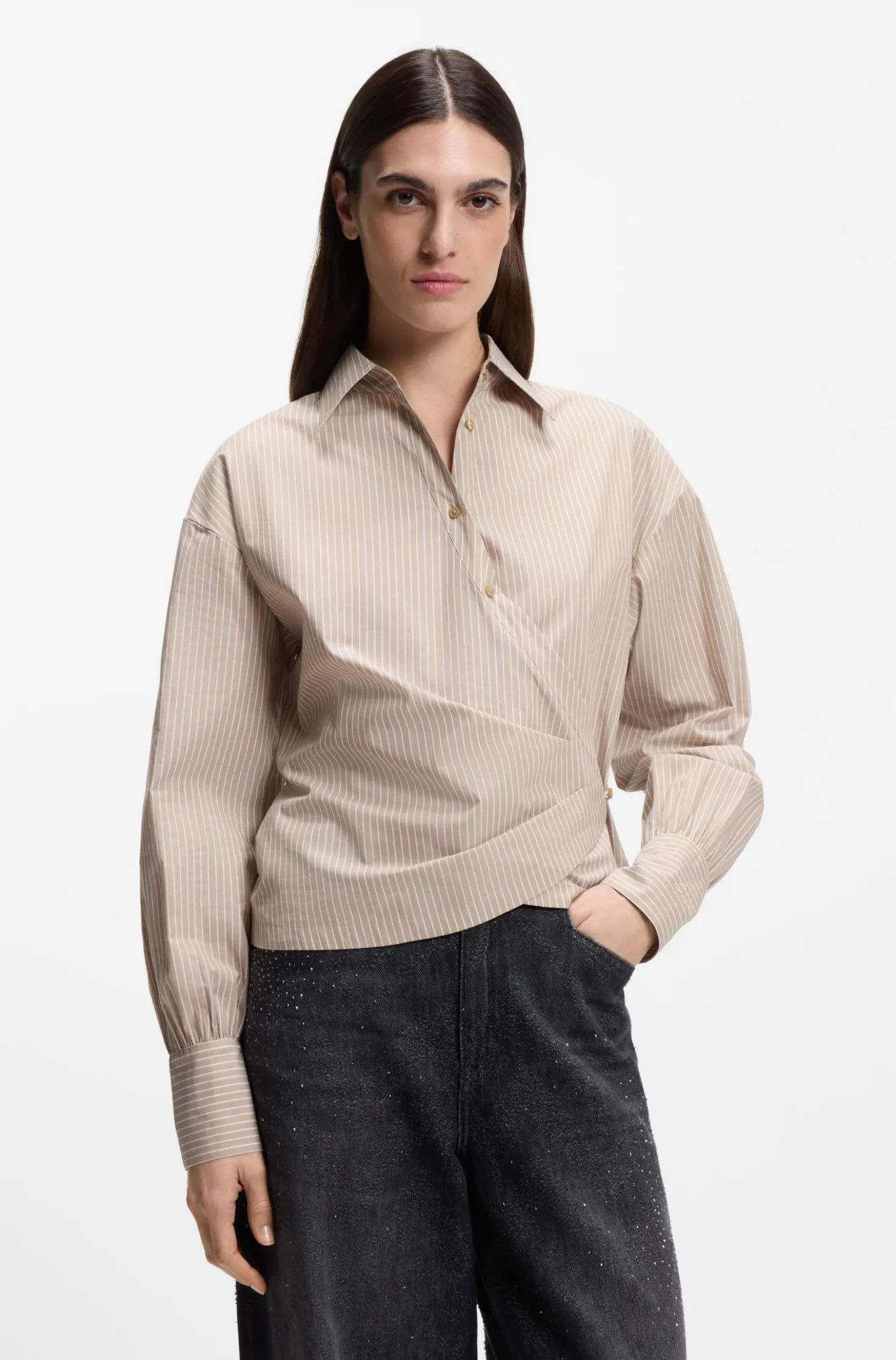 Regular-Fit Bluse aus gestreiftem Baumwoll-Canvas