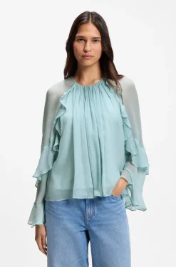 Regular-Fit Bluse aus leichtem Creponne