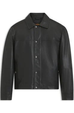 Regular-Fit Hemd aus Leder mit metallenen Logo-Knöpfen