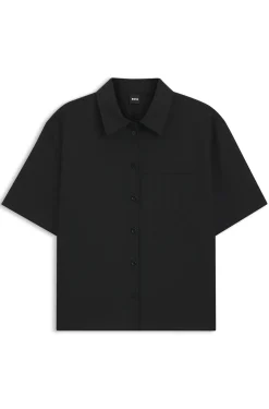 Regular-Fit Kurzarm-Bluse aus Schurwolle