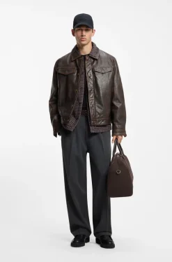 Regular-Fit Lederjacke mit Brusttaschen