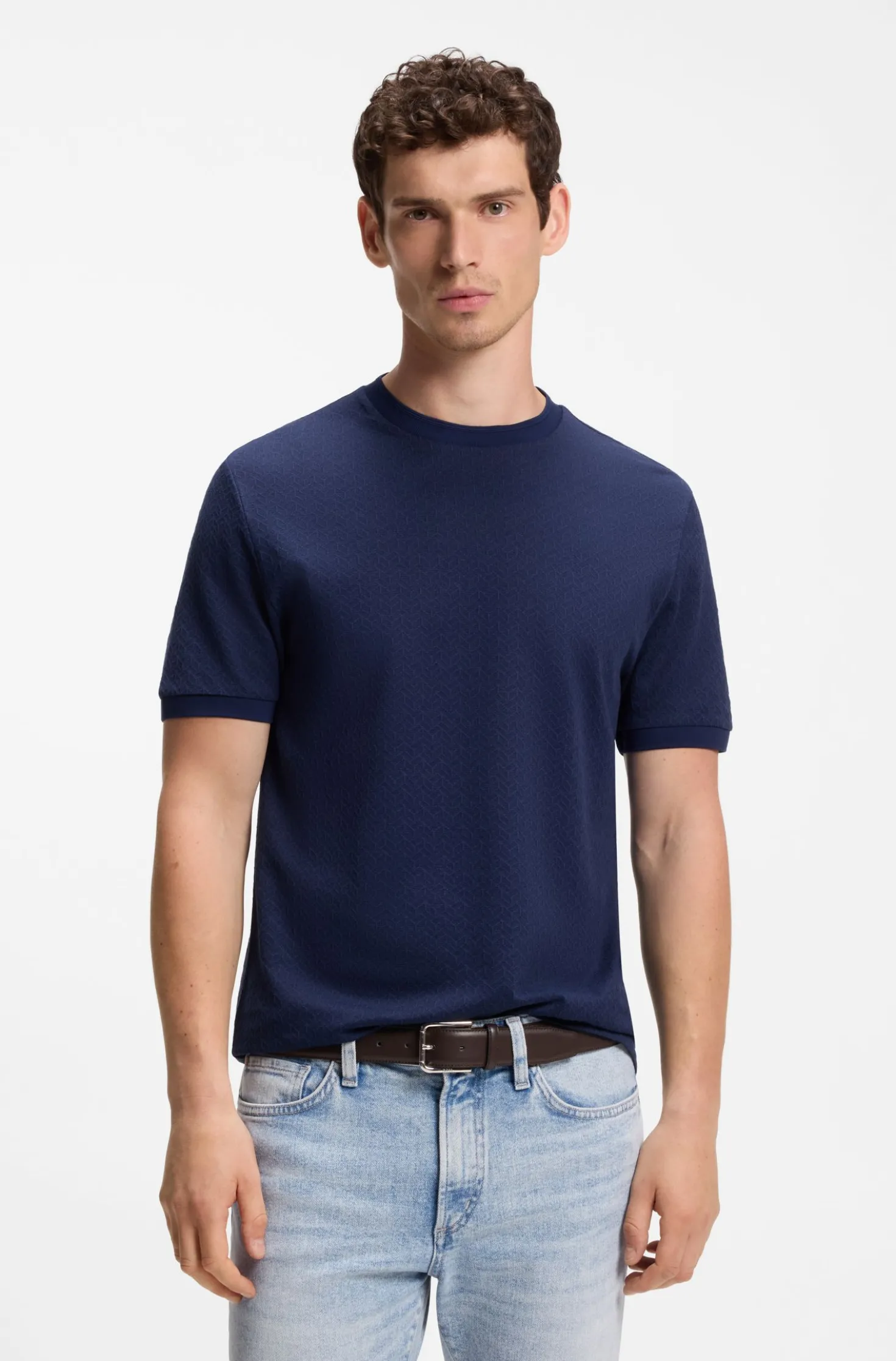 Regular-Fit T-Shirt aus Baumwoll-Jacquard mit Seide
