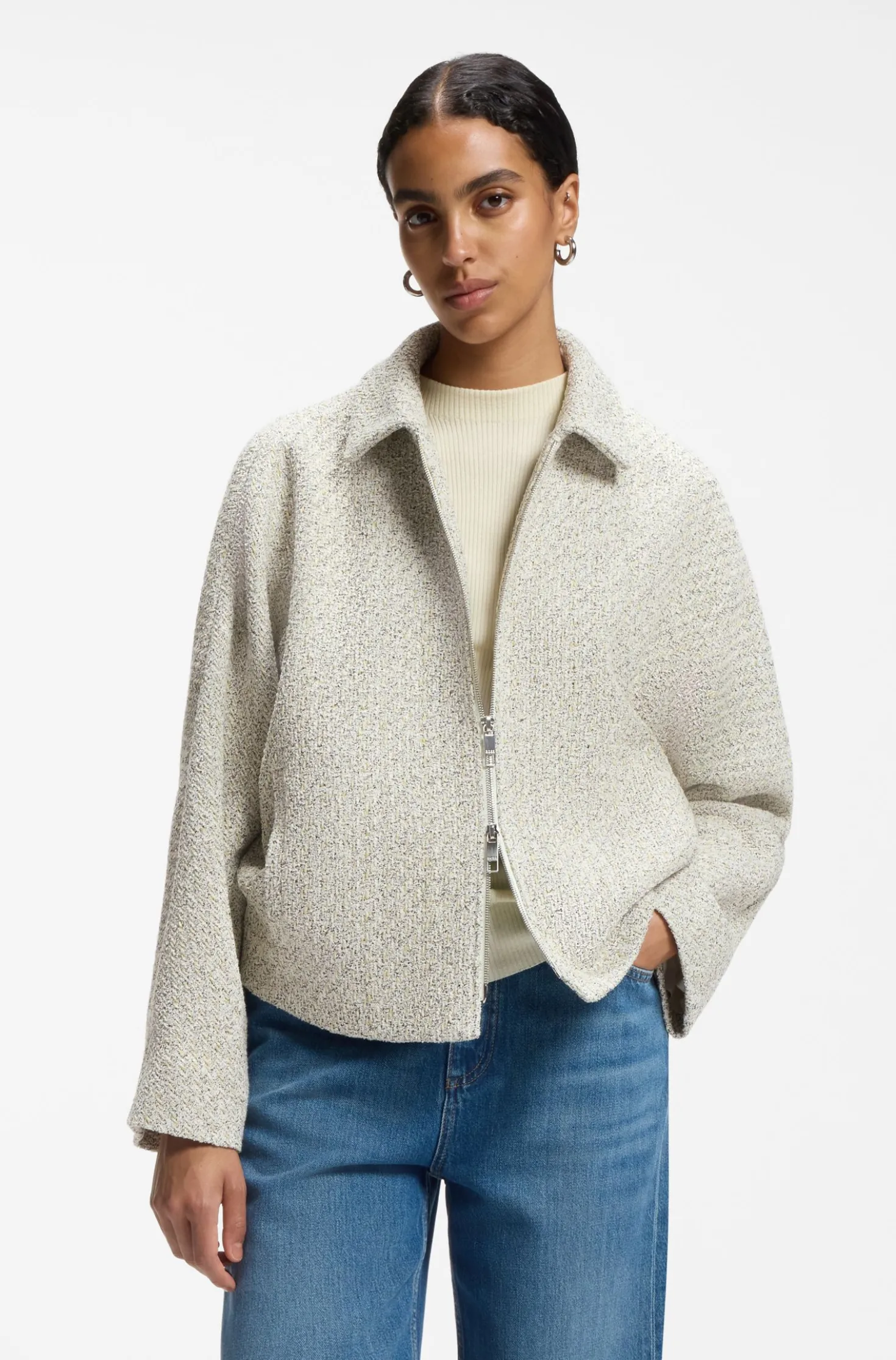 Regular-Fit Tweed-Blazer aus zweifarbigem Tweed