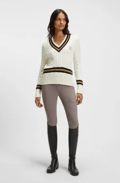 Reitsport-Pullover aus Baumwolle mit Zopfstrick-Struktur