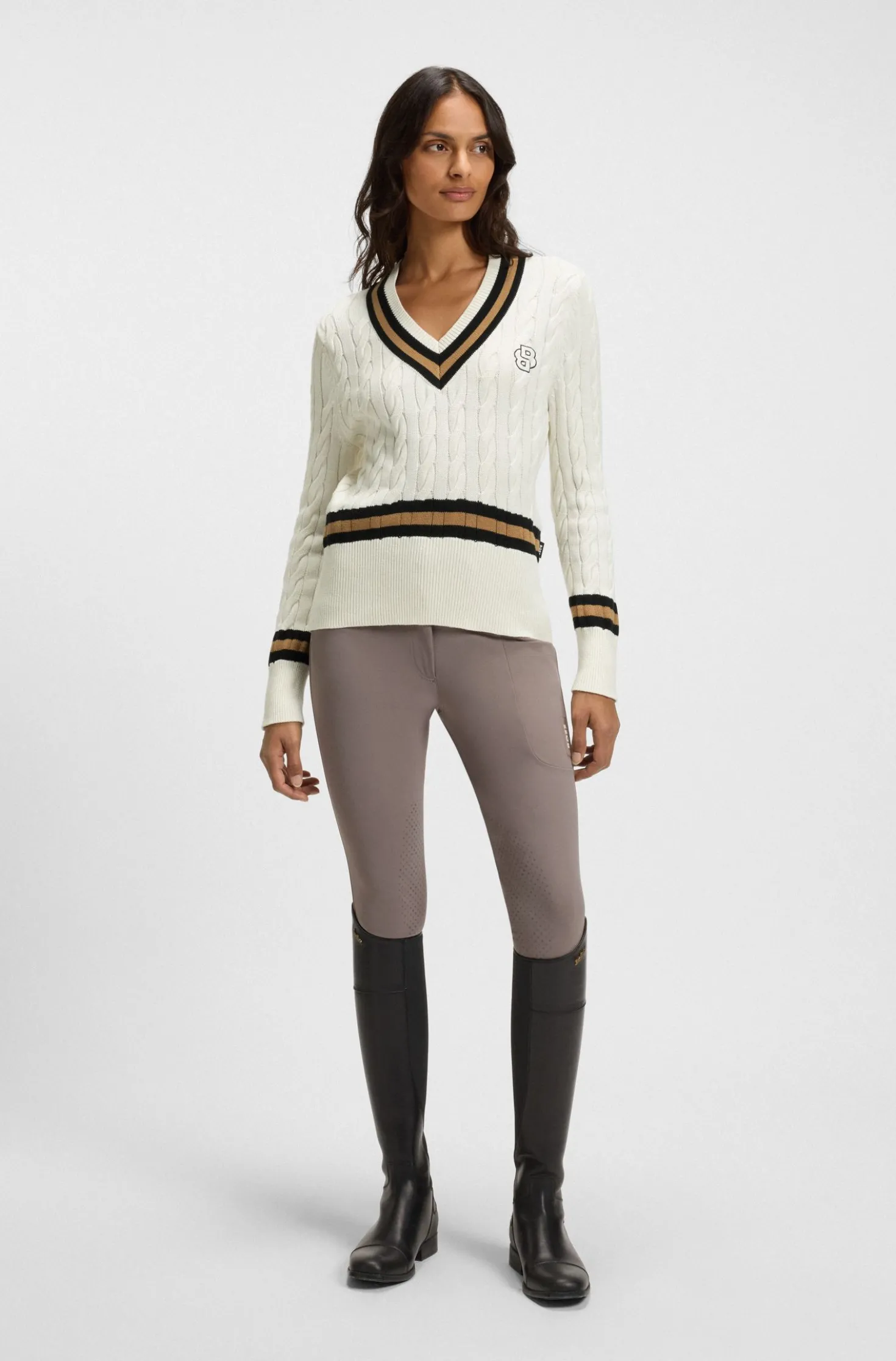 Reitsport-Pullover aus Baumwolle mit Zopfstrick-Struktur