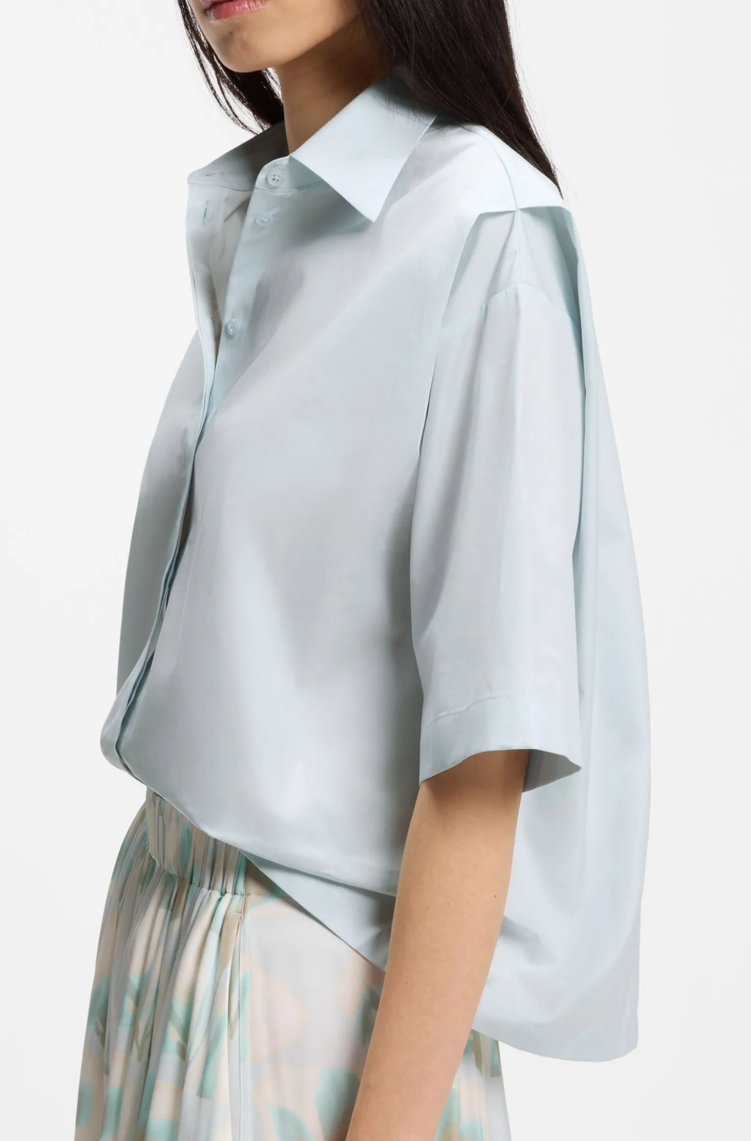 Relaxed-Fit Bluse aus Baumwoll-Popeline mit Spitzkragen