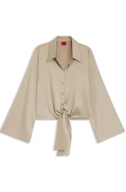 Relaxed-Fit Bluse aus Stretch-Satin mit Krawatten-Detail