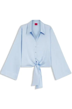 Relaxed-Fit Bluse aus Stretch-Satin mit Krawatten-Detail