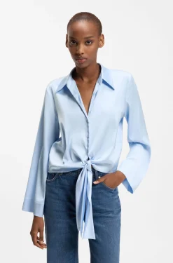 Relaxed-Fit Bluse aus Stretch-Satin mit Krawatten-Detail