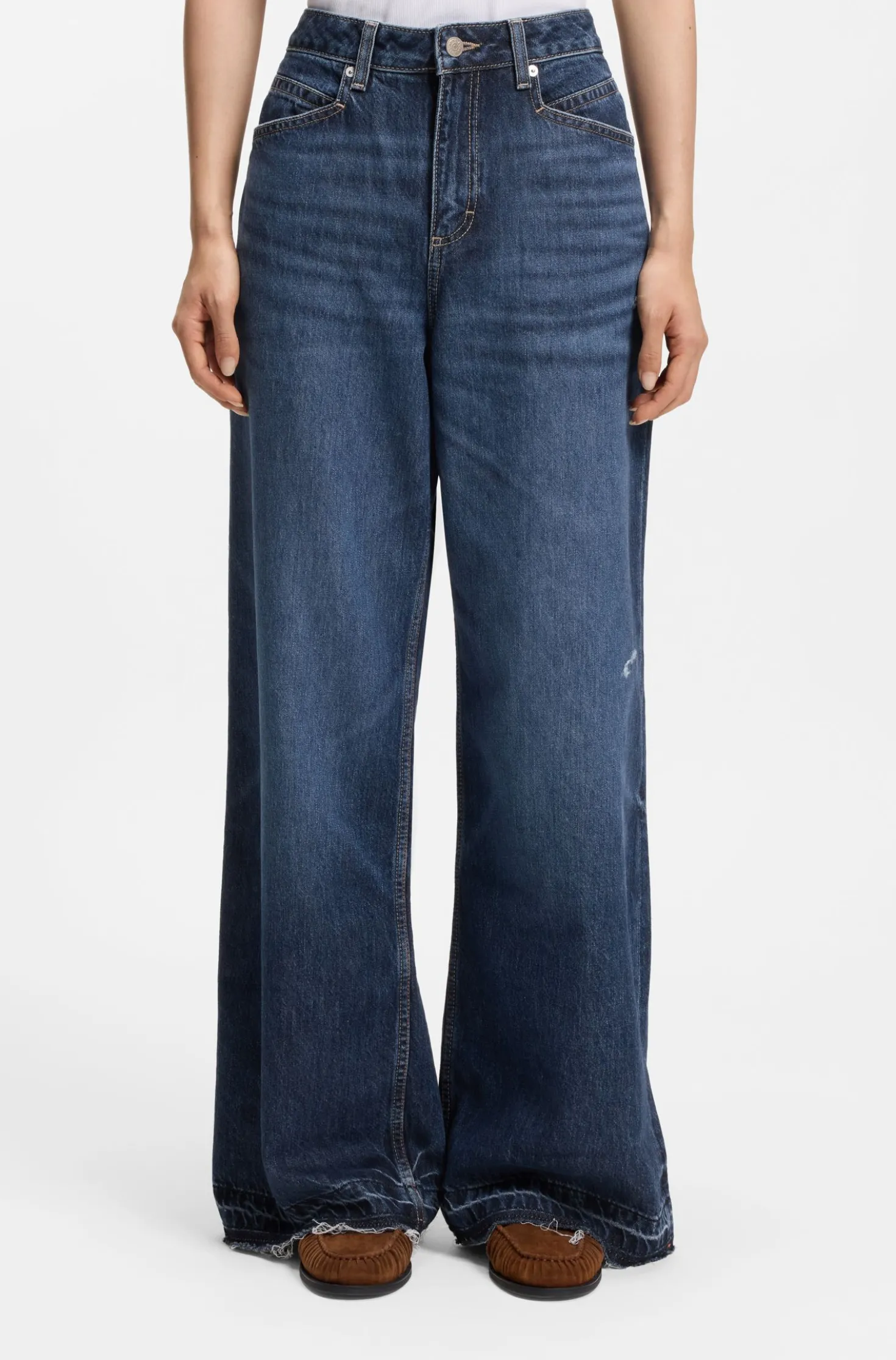 Relaxed-Fit Jeans aus blauem, festem Denim