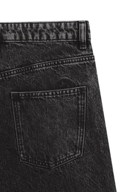 Relaxed-Fit Jeans aus schwarzem, festem Denim in Used-Optik
