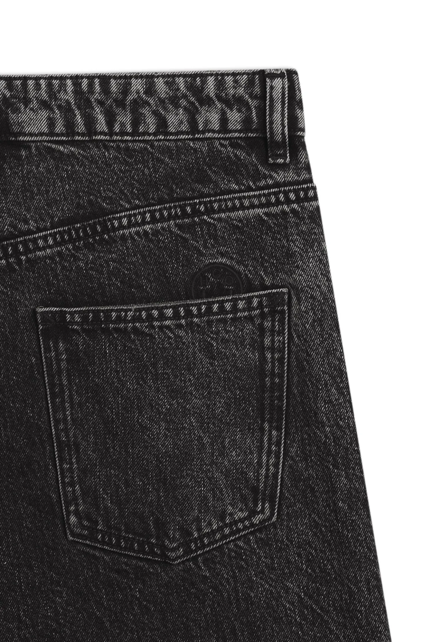 Relaxed-Fit Jeans aus schwarzem, festem Denim in Used-Optik