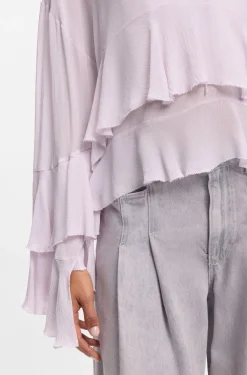 Relaxed-Fit Krepp-Bluse aus Seersucker-Georgette mit Rüschen