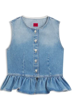 Ärmellose Regular-Fit Bluse aus Denim mit Schößchen