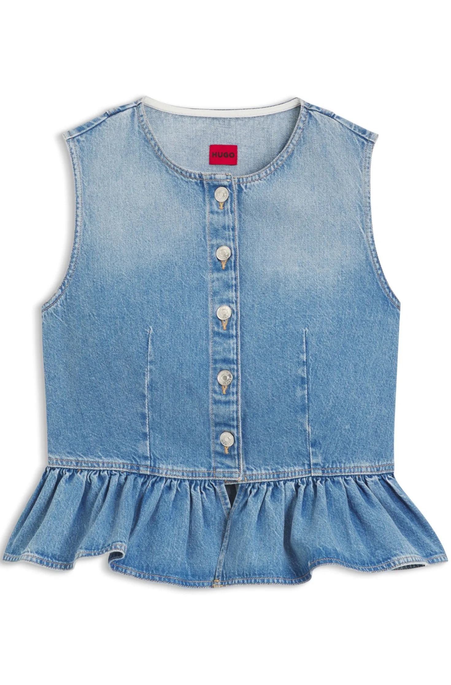 Ärmellose Regular-Fit Bluse aus Denim mit Schößchen