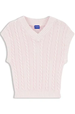 Ärmelloser Pullover aus Baumwolle mit Zopfmuster