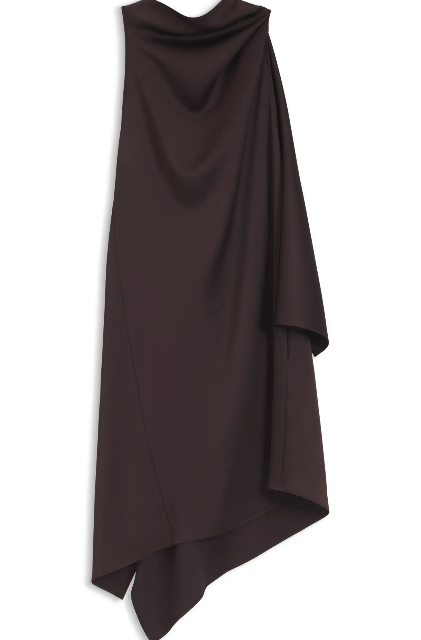 Ärmelloses asymmetrisches Kleid aus drapiertem Sable-Satin