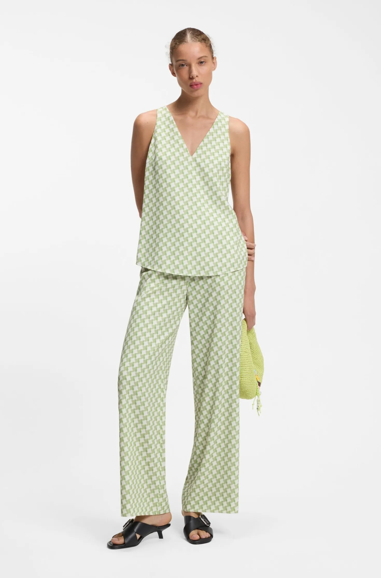Ärmelloses Top mit geometrischem Print und Pailletten