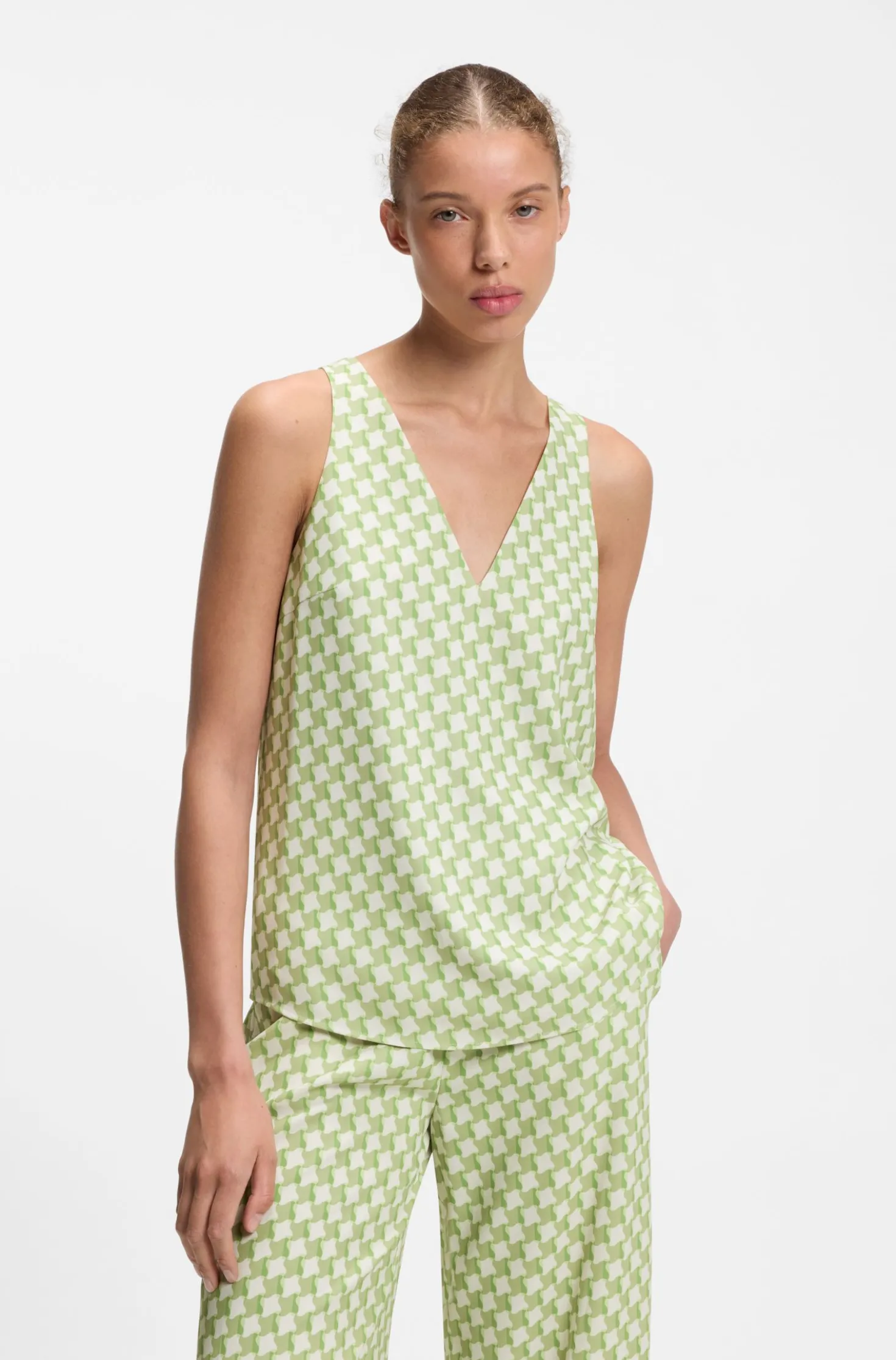 Ärmelloses Top mit geometrischem Print und Pailletten