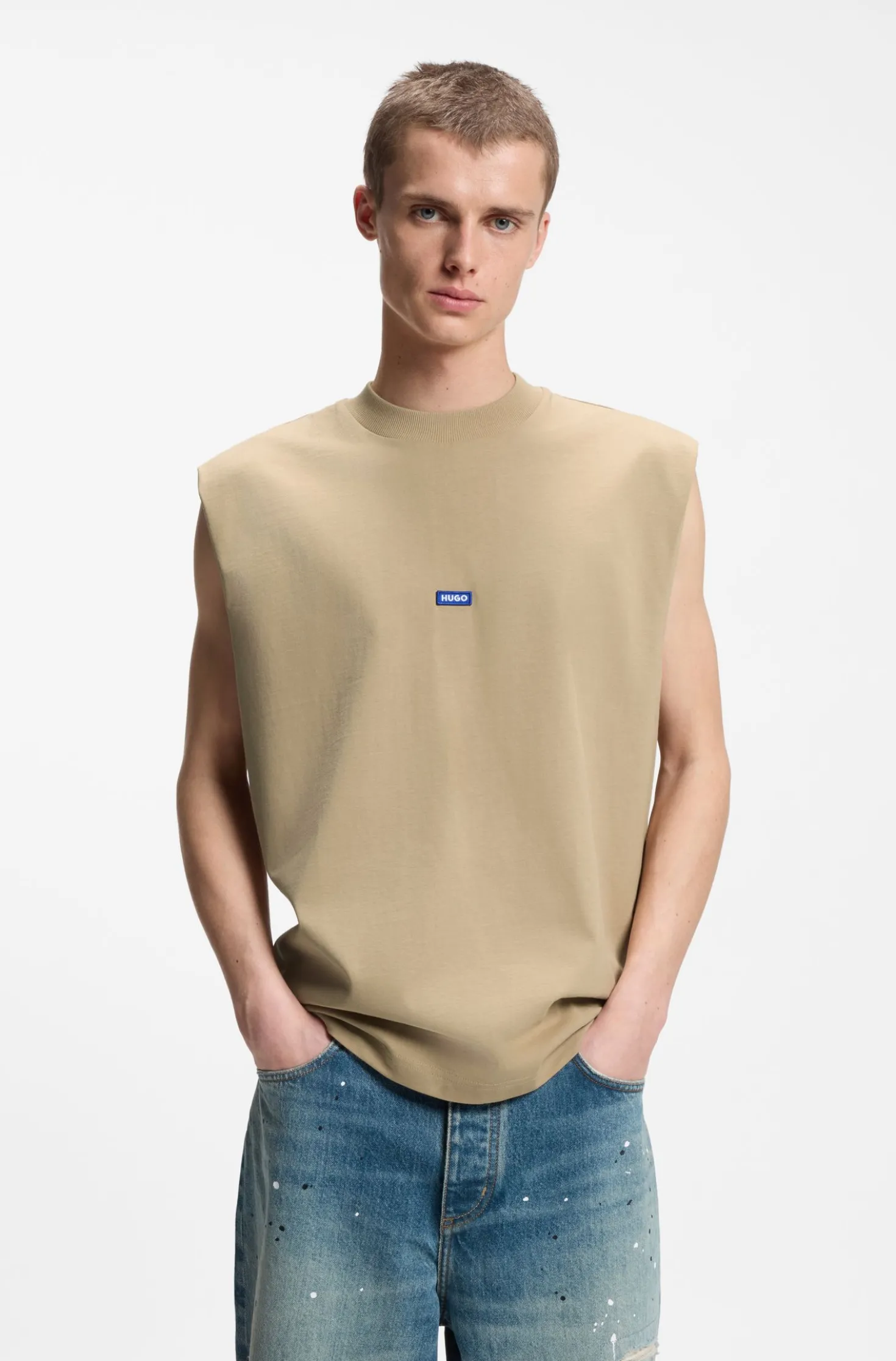 Ärmelloses T-Shirt aus Baumwolle mit Logo-Patch