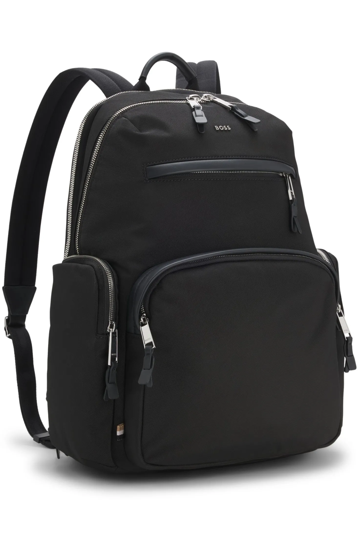 Rucksack mit mehreren Fächern und Lederbesätzen