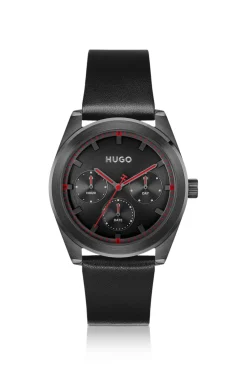 Schwarze beschichtete Uhr mit tonalem Lederarmband
