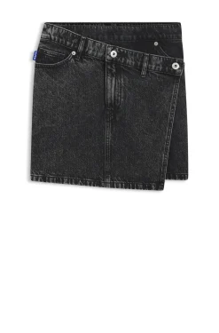 Schwarzer Denim-Rock mit asymmetrischem Bund