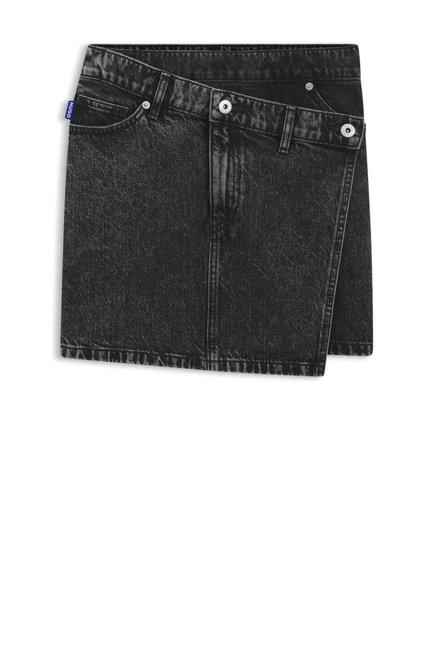 Schwarzer Denim-Rock mit asymmetrischem Bund