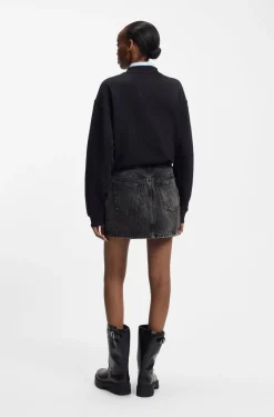 Schwarzer Denim-Rock mit asymmetrischem Bund