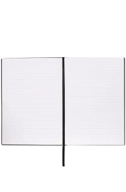 Schwarzes DIN-A5-Notizbuch mit Karo-Print und silberfarbenem Folien-Logo