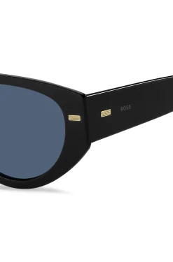 Schwarze Sonnenbrille aus Bio-Acetat mit gemusterten Nieten