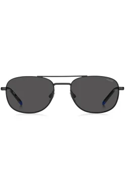 Schwarze Sonnenbrille mit blauen Details