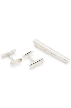 Set aus Manschettenknöpfen und Krawattennadel aus Messing in der Geschenkbox