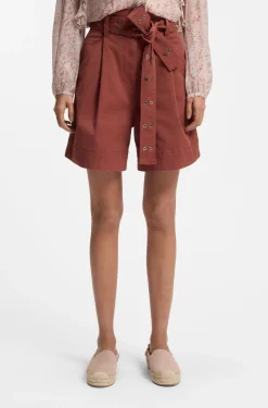 Shorts aus Stretch-Baumwolle mit Ösen-Gürtel