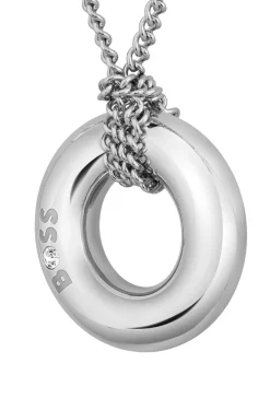 Silberfarbene Halskette mit Logo-Ring