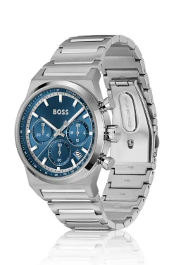 Silberfarbener Chronograph mit blauem Zifferblatt