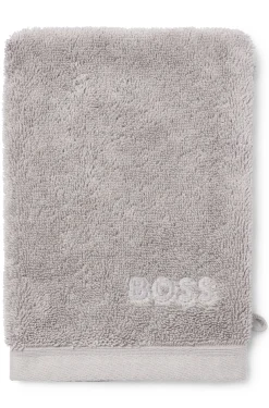 Silberfarbener Waschhandschuh aus ägäischer Baumwolle mit tonalem Logo