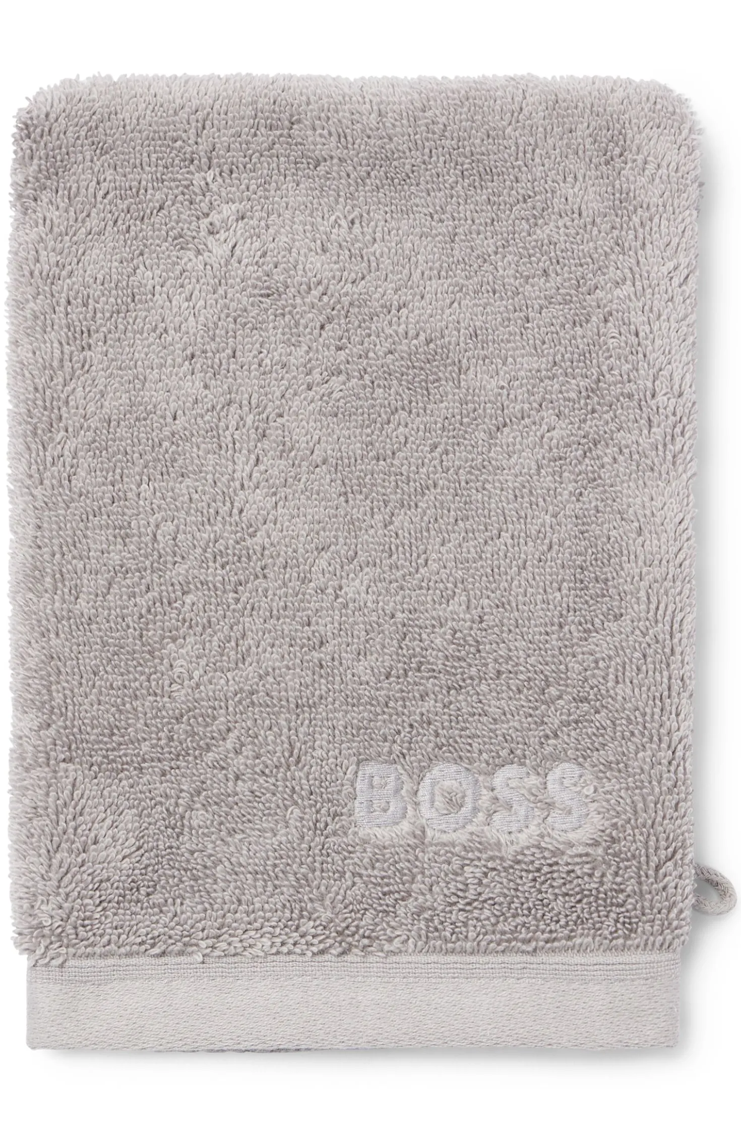 Silberfarbener Waschhandschuh aus ägäischer Baumwolle mit tonalem Logo