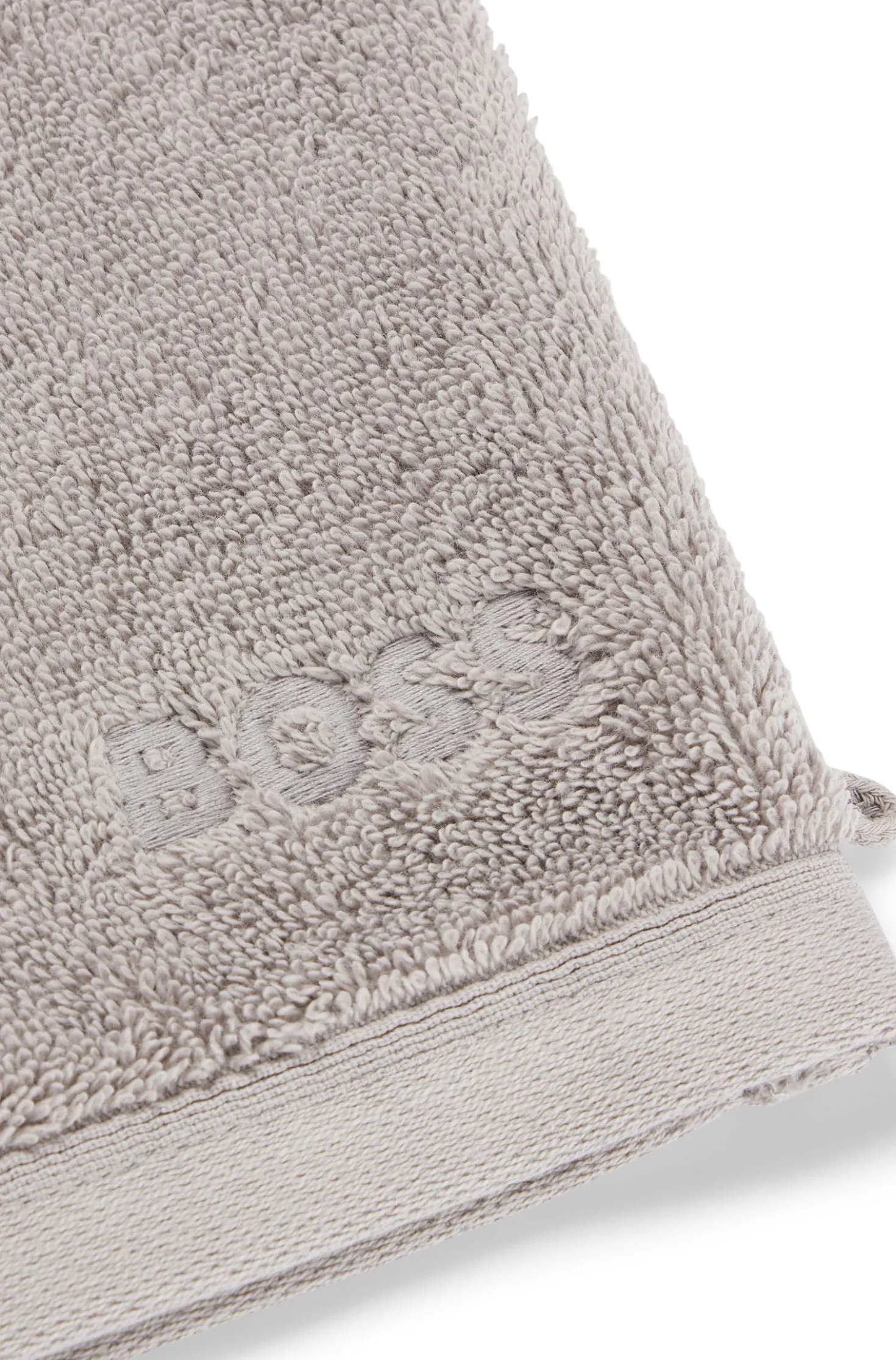 Silberfarbener Waschhandschuh aus ägäischer Baumwolle mit tonalem Logo