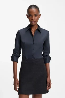 Slim-Fit Bluse aus bügelleichtem Baumwoll-Mix mit Twill-Struktur