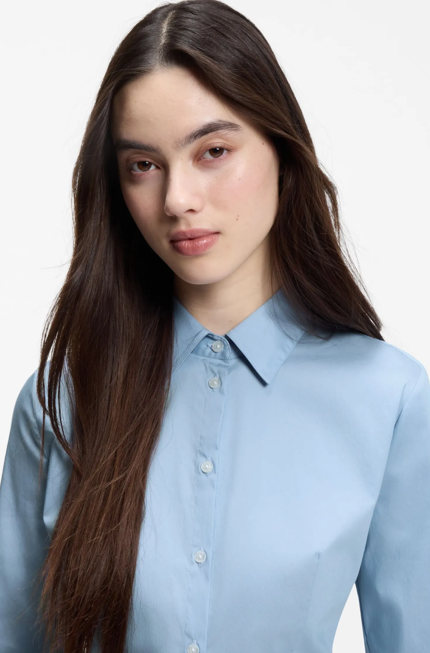 Slim-Fit Bluse aus bügelleichtem Baumwoll-Mix mit Twill-Struktur