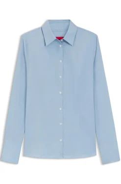 Slim-Fit Bluse aus bügelleichtem Baumwoll-Mix mit Twill-Struktur
