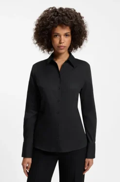 Slim-Fit Bluse aus bügelleichtem Baumwoll-Mix mit Twill-Struktur