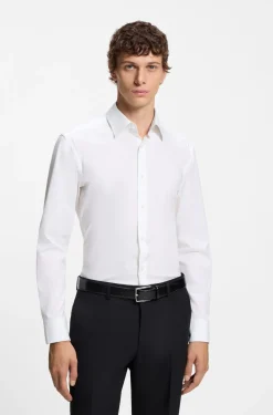 Slim-Fit Hemd aus elastischer Baumwoll-Popeline mit bügelleichtem Finish